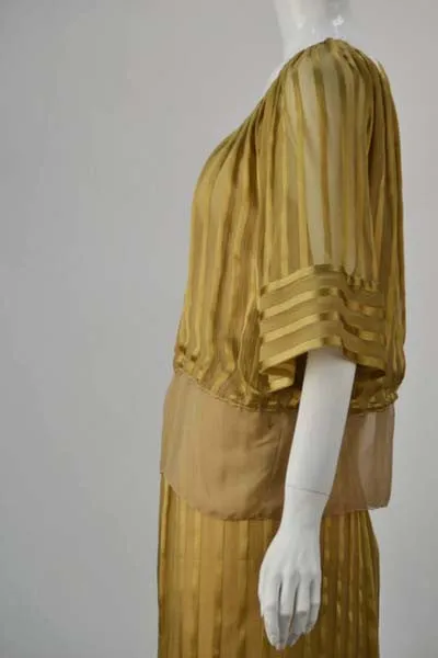 1970s Mollie Parnis Gold Sheer Ensemble