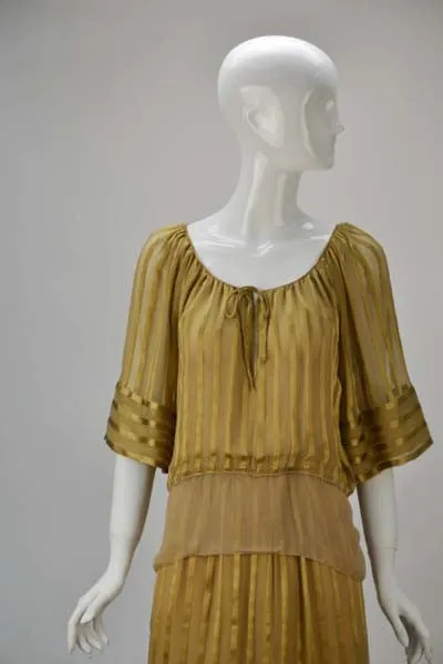 1970s Mollie Parnis Gold Sheer Ensemble