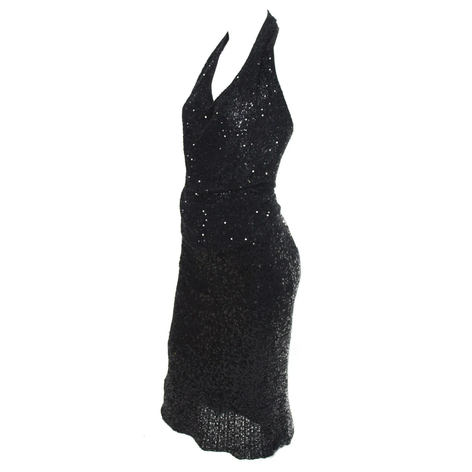 1990s Donna Karan 2pc Black Evening Dress & Cardigan Cashmere & Silk w/ Sequins
