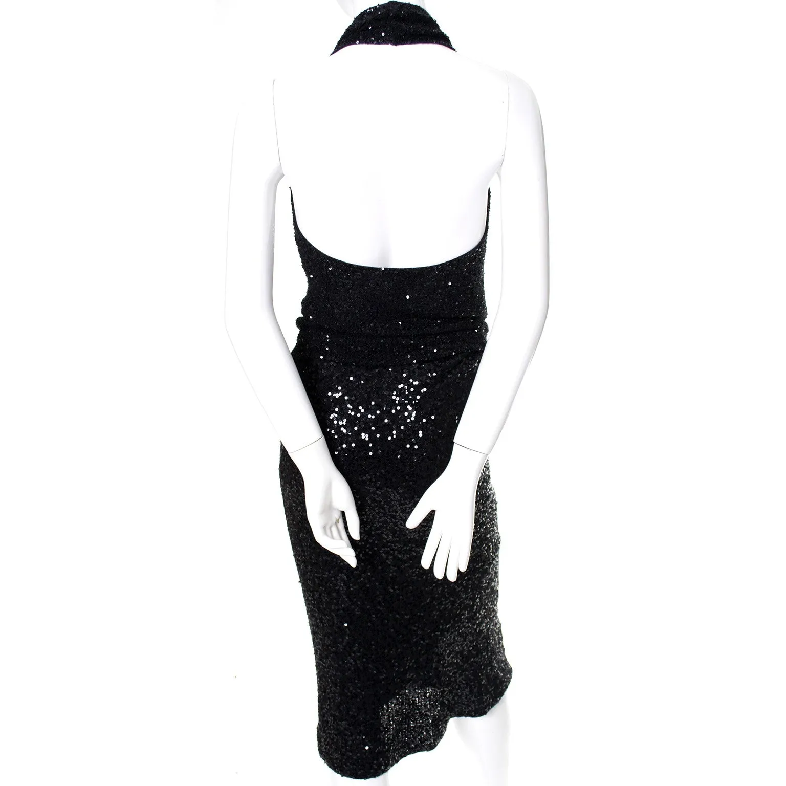1990s Donna Karan 2pc Black Evening Dress & Cardigan Cashmere & Silk w/ Sequins