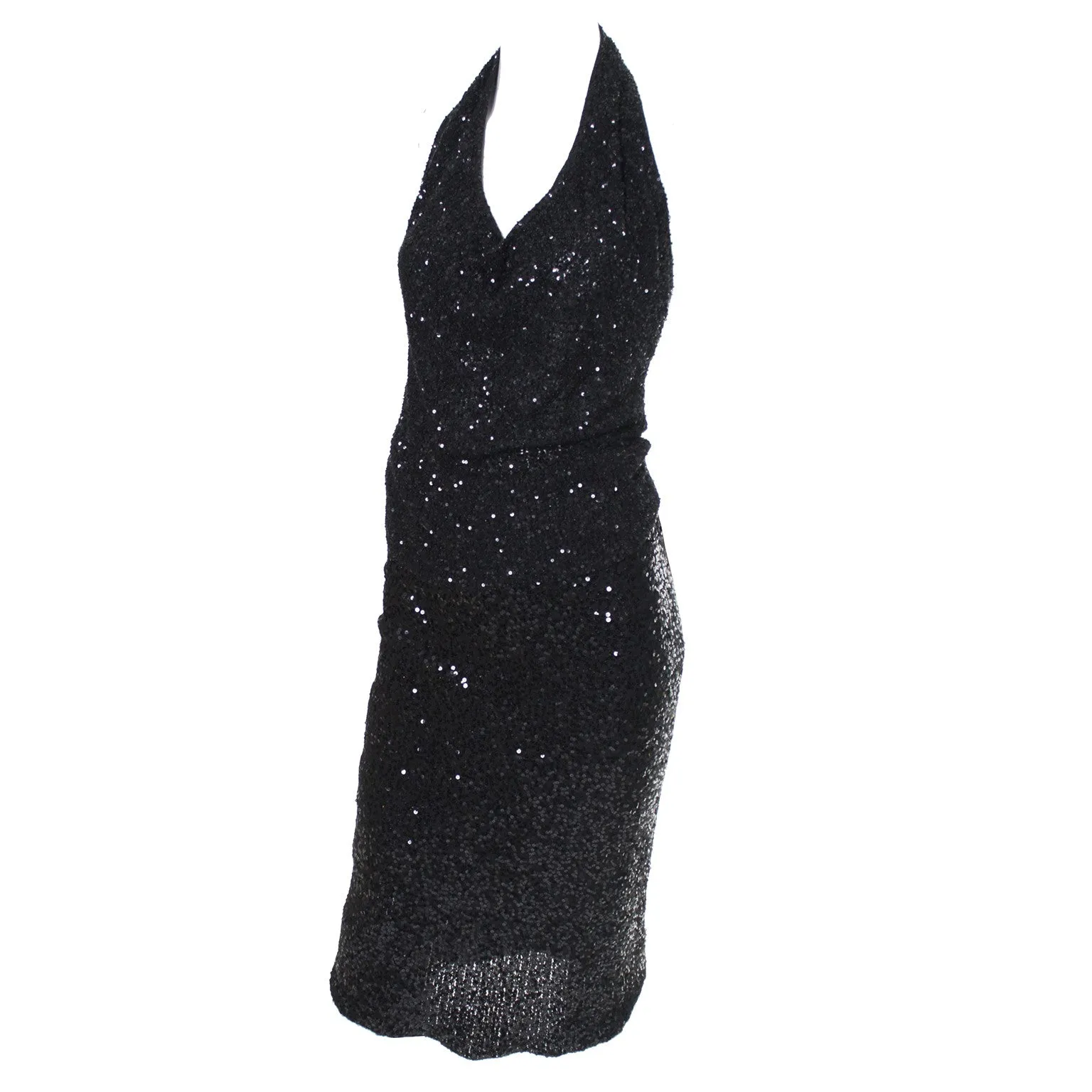 1990s Donna Karan 2pc Black Evening Dress & Cardigan Cashmere & Silk w/ Sequins