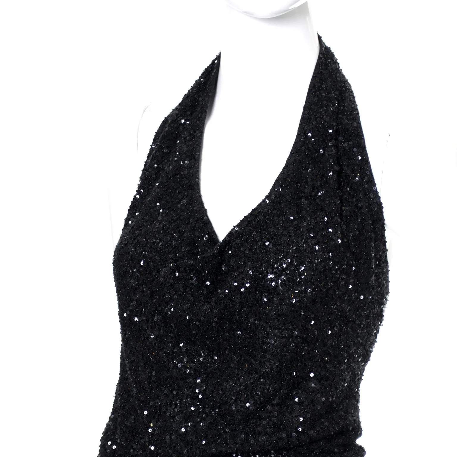 1990s Donna Karan 2pc Black Evening Dress & Cardigan Cashmere & Silk w/ Sequins