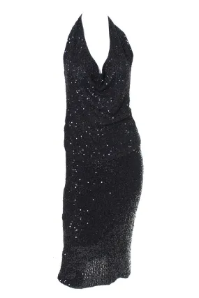 1990s Donna Karan 2pc Black Evening Dress & Cardigan Cashmere & Silk w/ Sequins
