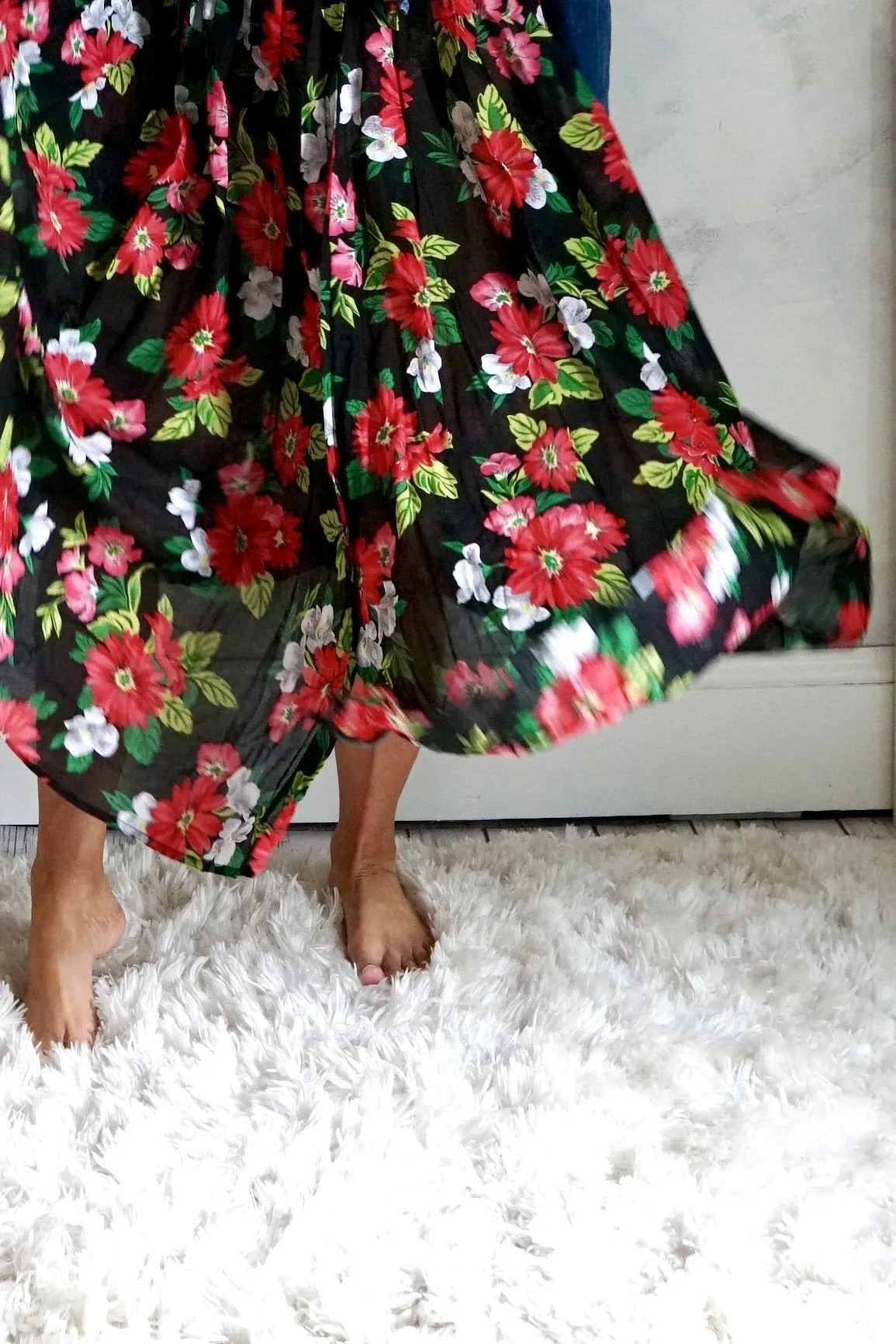 80's Daisy Floral Maxi Skirt