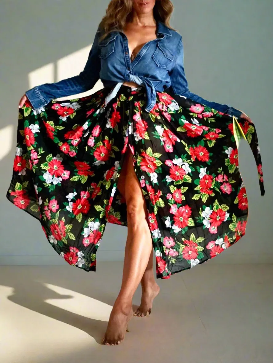 80's Daisy Floral Maxi Skirt