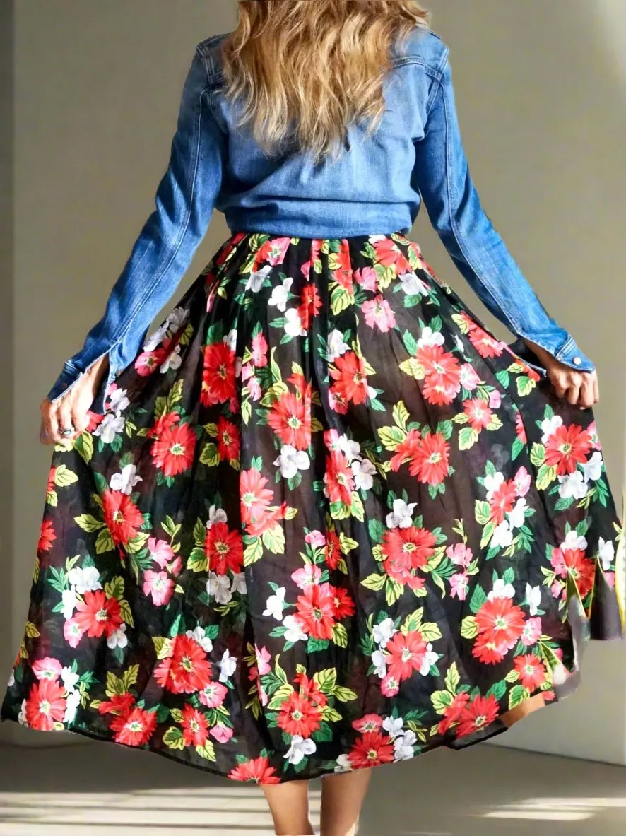 80's Daisy Floral Maxi Skirt