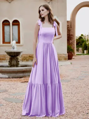A-Line Bow Ruffle Sleeveless Chiffon Dress Lilac Plus Size