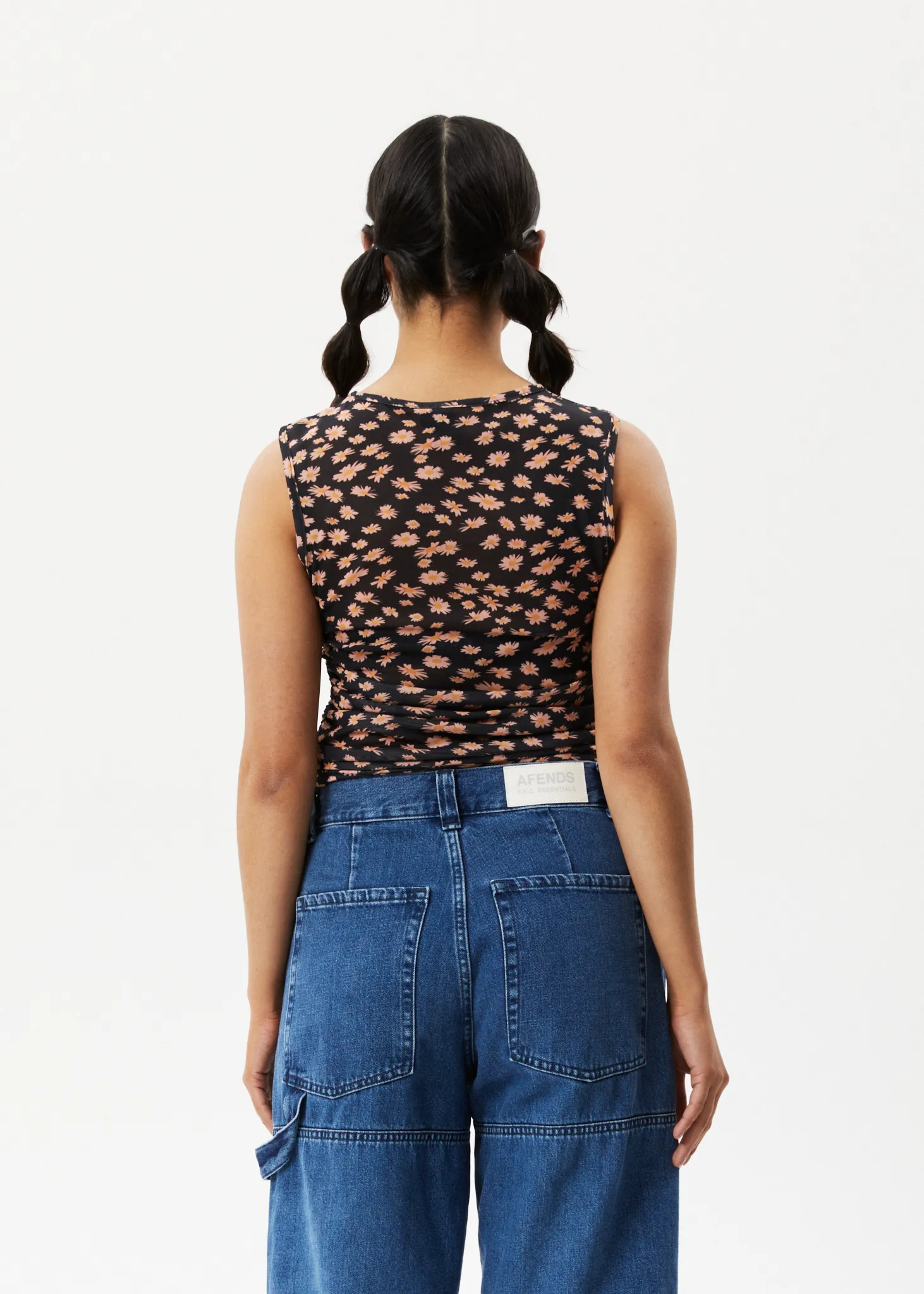 AFENDS Womens Hazey - Sheer Gathered Cropped Top - Black Floral