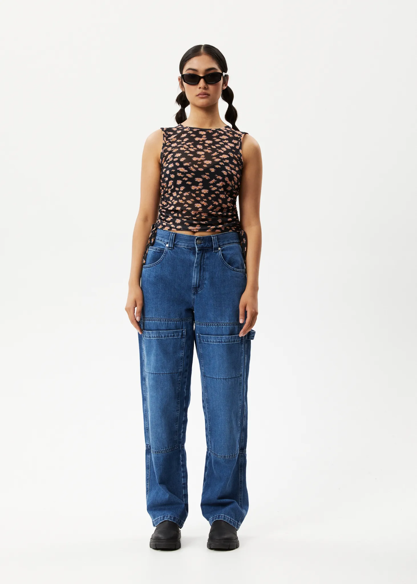 AFENDS Womens Hazey - Sheer Gathered Cropped Top - Black Floral