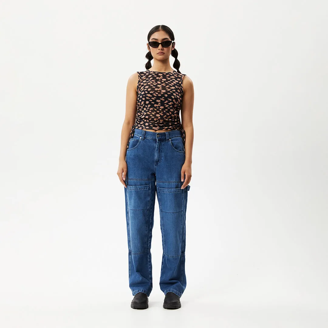 AFENDS Womens Hazey - Sheer Gathered Cropped Top - Black Floral