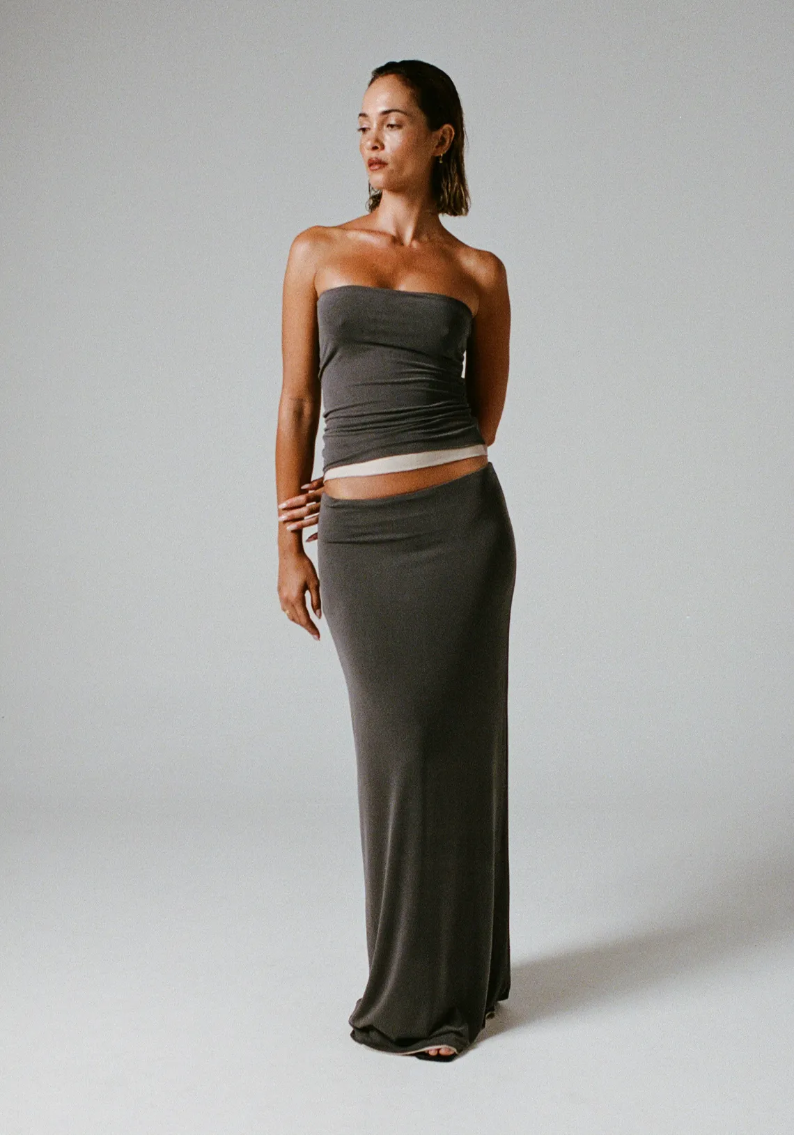 AISHA REVERSIBLE MAXI SKIRT SLATE/PUMICE