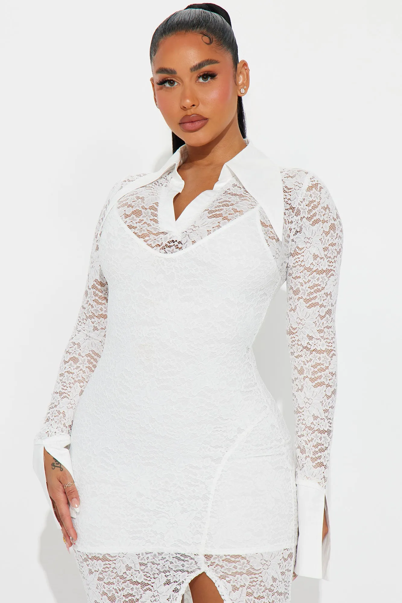 Alice Collar Lace Maxi Dress - White