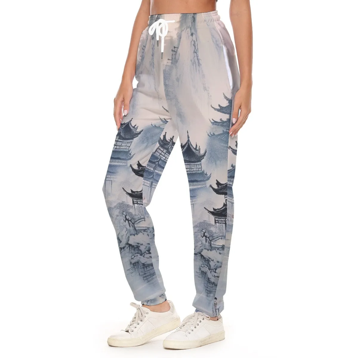 All-Over Print Women's Casual Pants 236 blue, Asian print