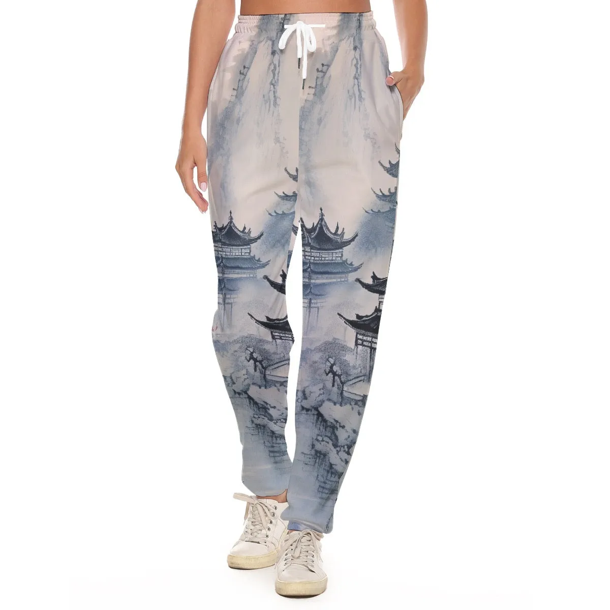 All-Over Print Women's Casual Pants 236 blue, Asian print