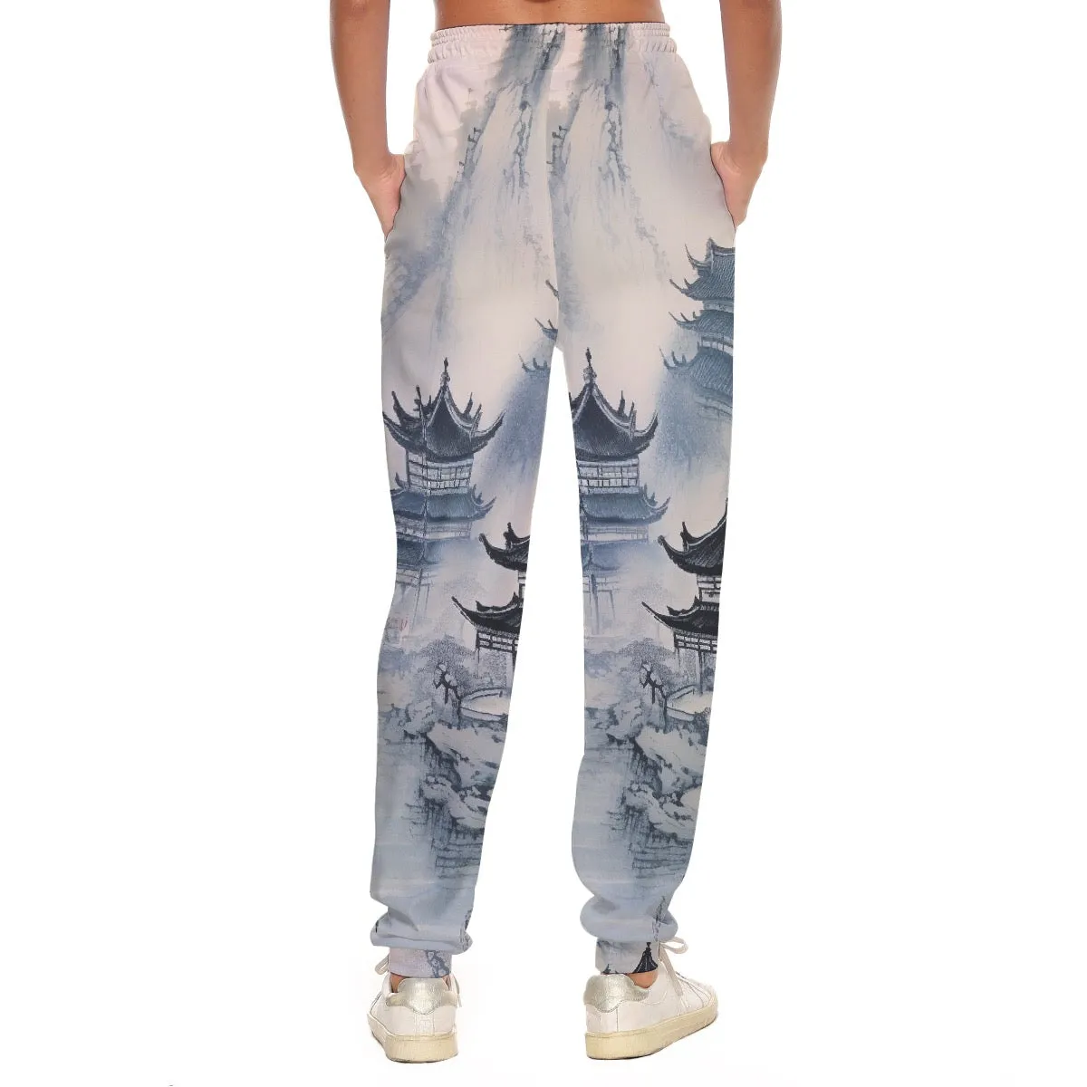 All-Over Print Women's Casual Pants 236 blue, Asian print