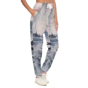 All-Over Print Women's Casual Pants 236 blue, Asian print