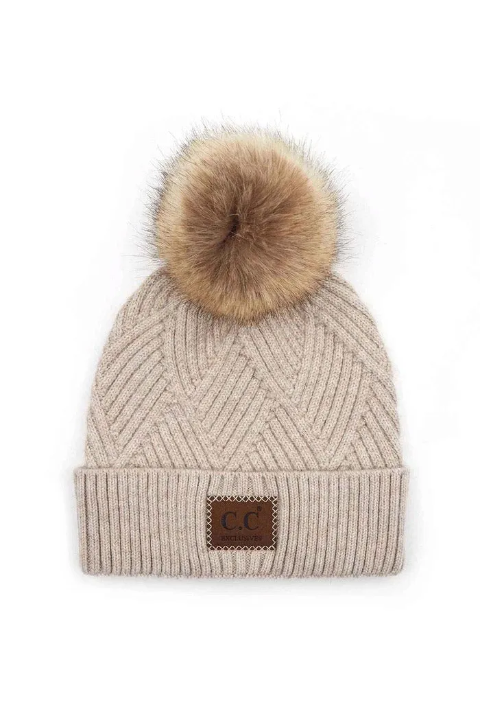 Amelia Heathered Pom Beanie-Beige