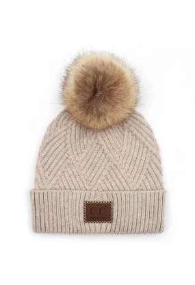 Amelia Heathered Pom Beanie-Beige