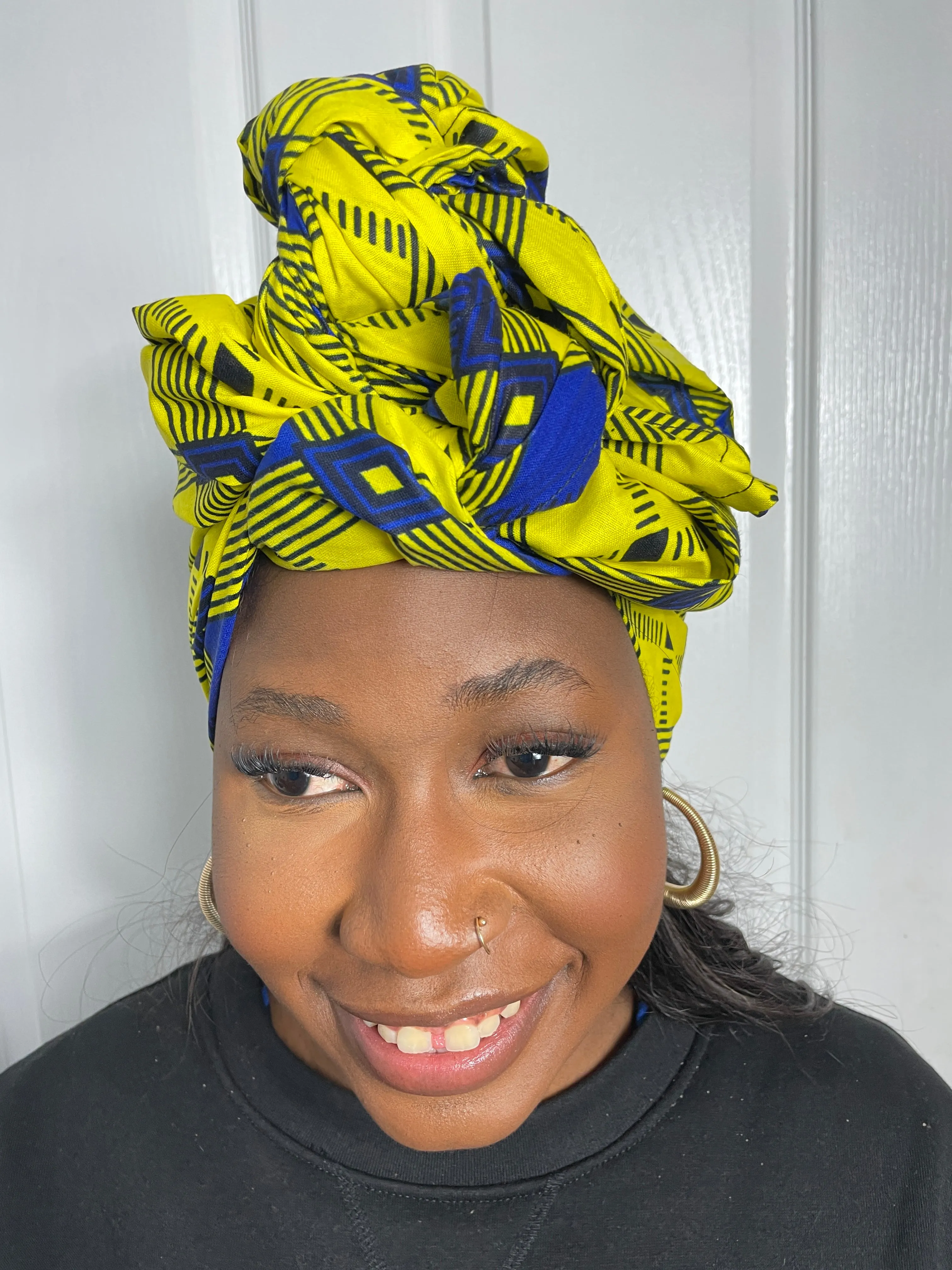 Ana Yellow and Blue Ankara Headwrap/Scarf