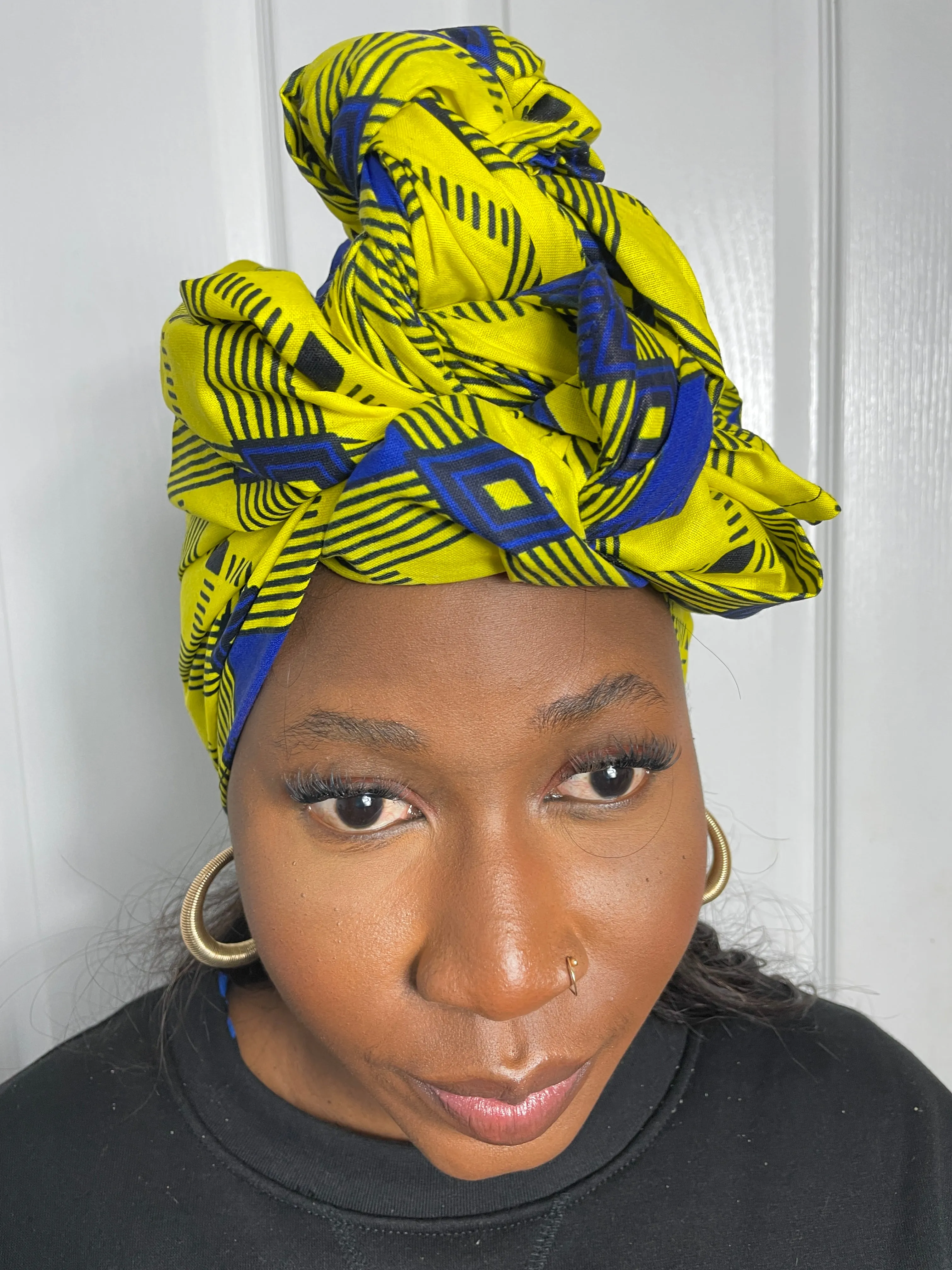 Ana Yellow and Blue Ankara Headwrap/Scarf