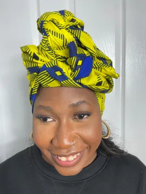 Ana Yellow and Blue Ankara Headwrap/Scarf