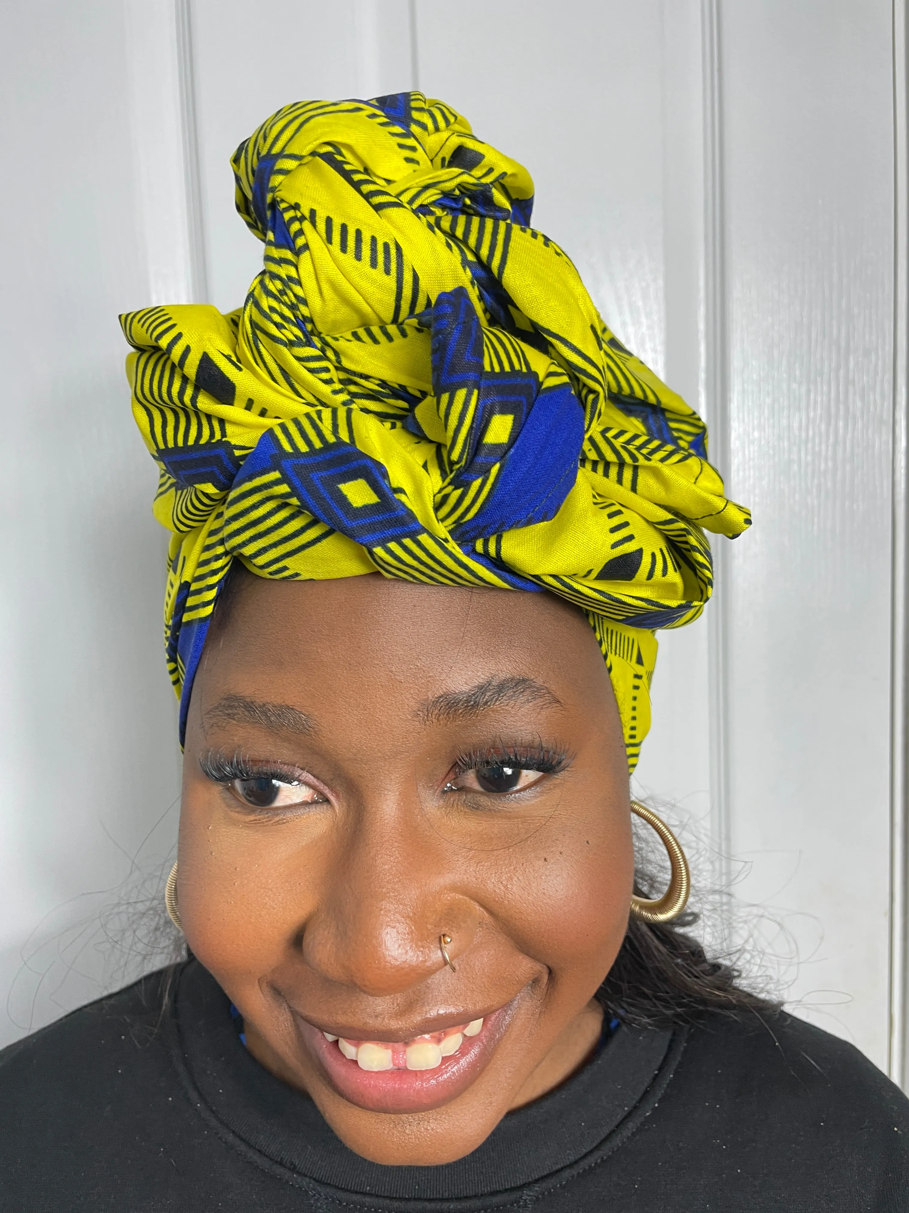 Ana Yellow and Blue Ankara Headwrap/Scarf