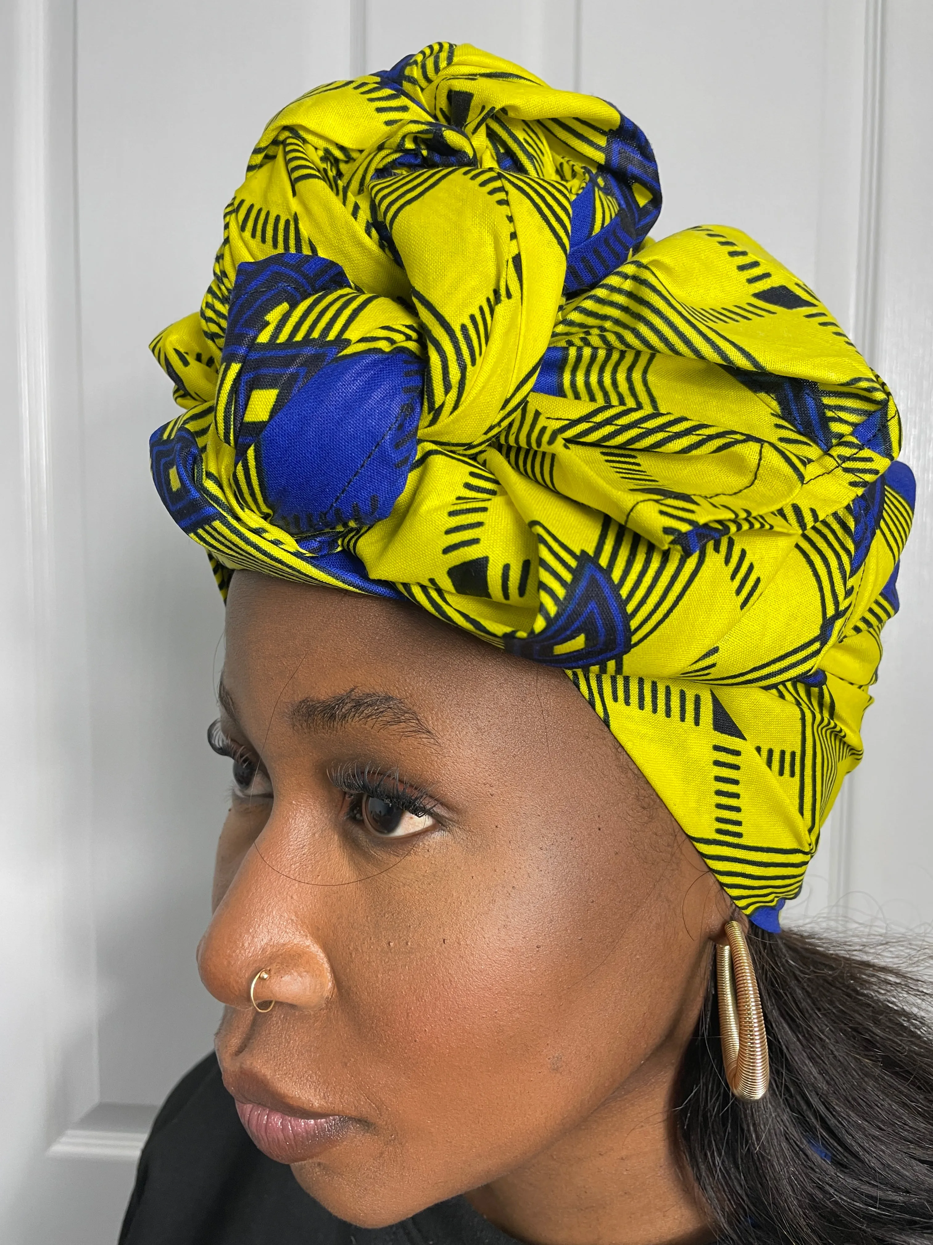 Ana Yellow and Blue Ankara Headwrap/Scarf