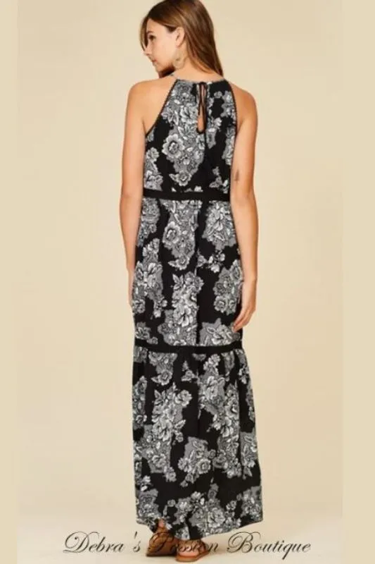 Annabelle Peasant Tier Maxi Dress - Black