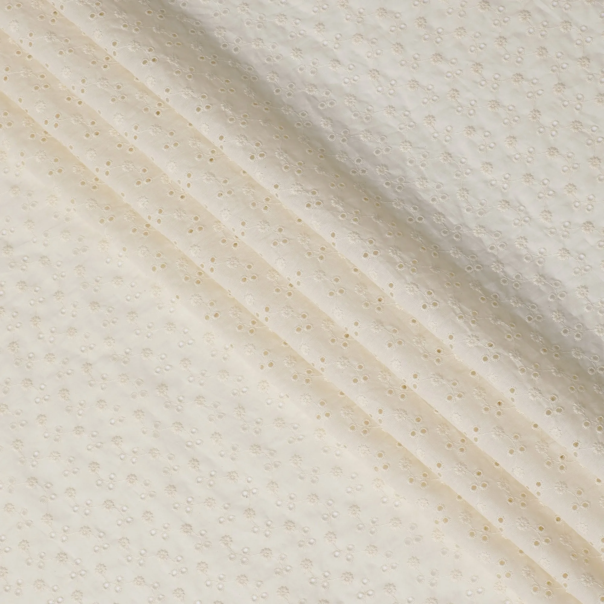 Antique White Cotton Voile Fabric with Floral Embroidery, 110 cm Width-D20119