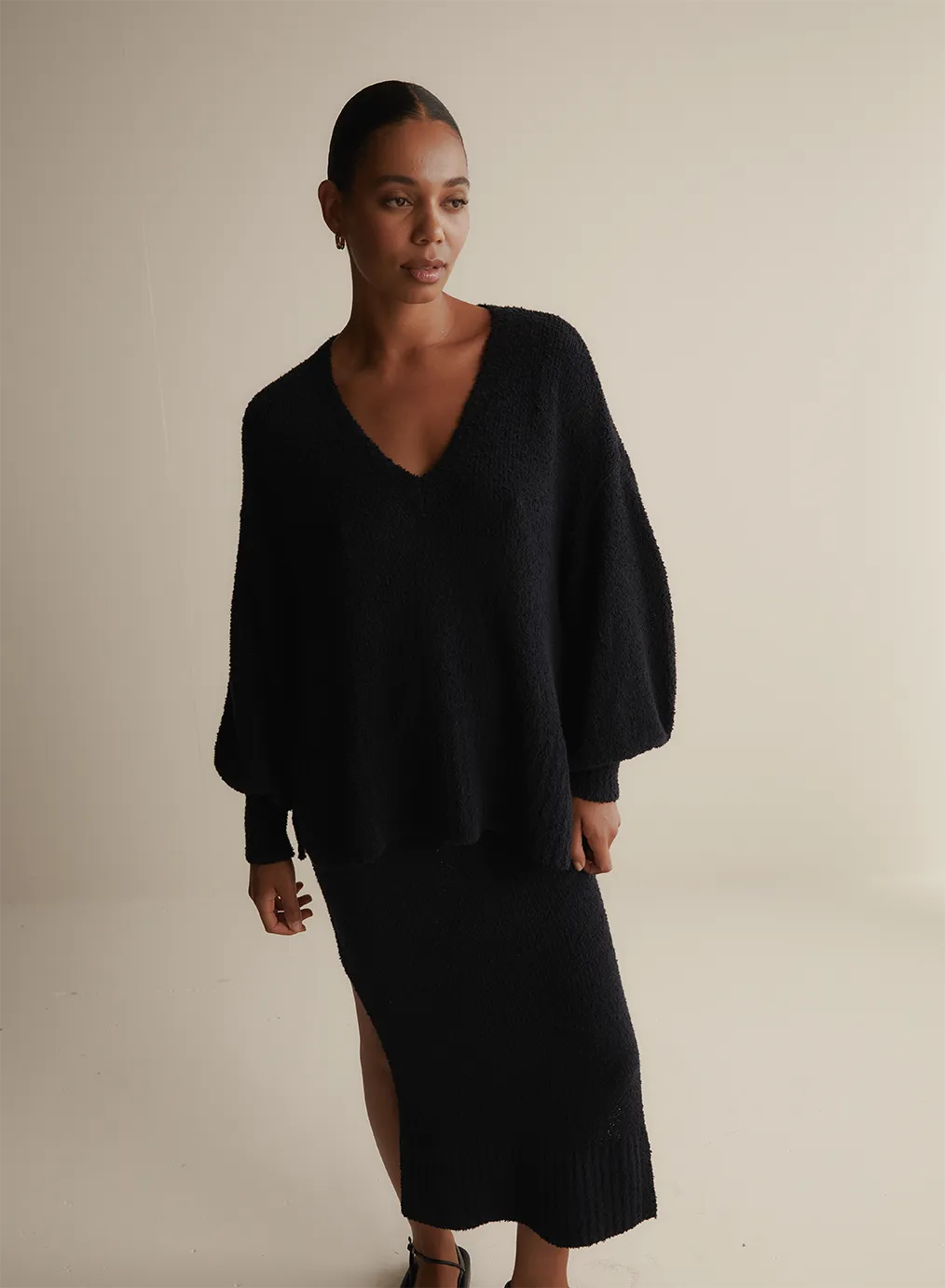 Arie Organic Cotton Cashmere Knit Maxi Skirt | Navy