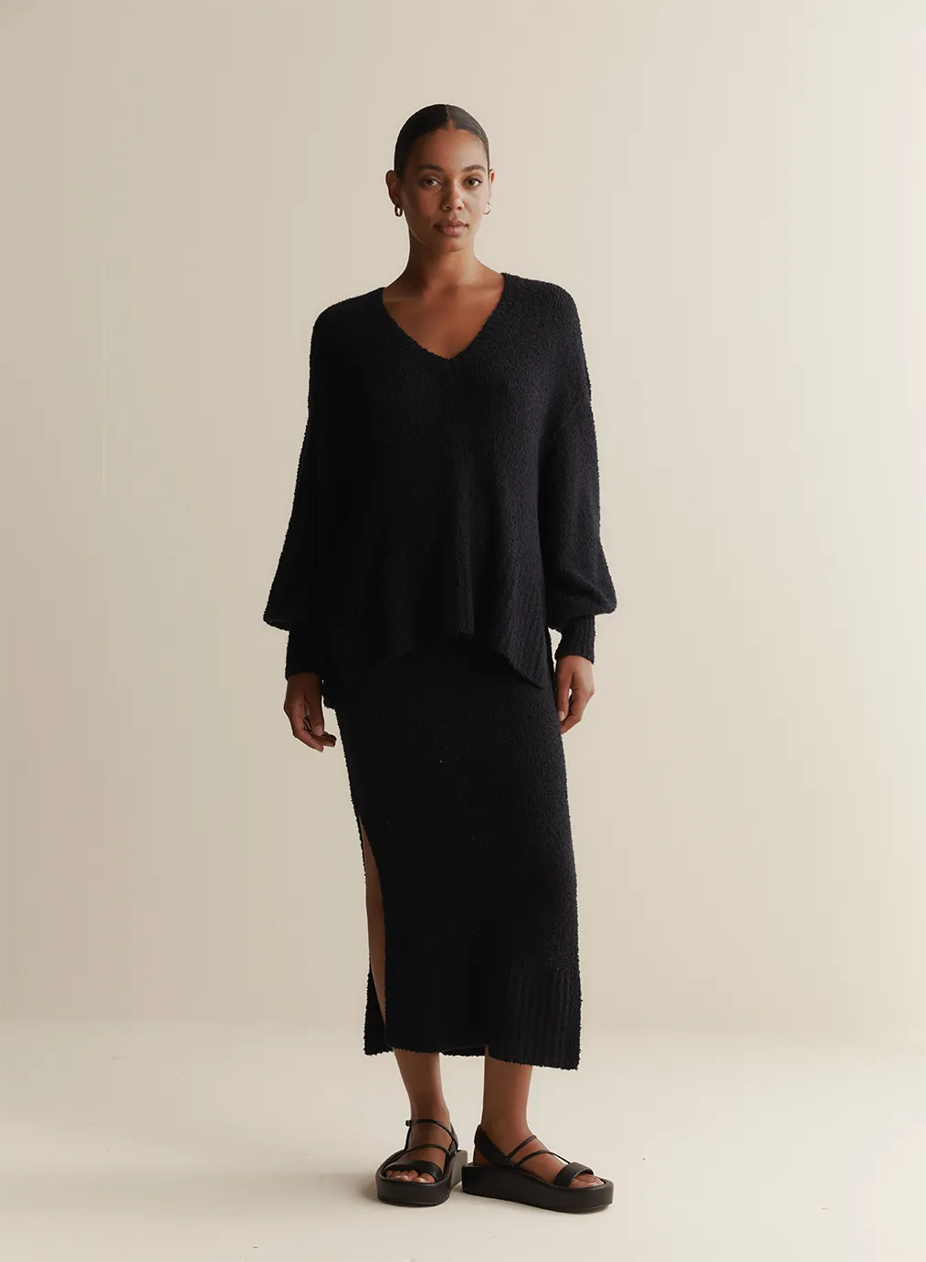 Arie Organic Cotton Cashmere Knit Maxi Skirt | Navy