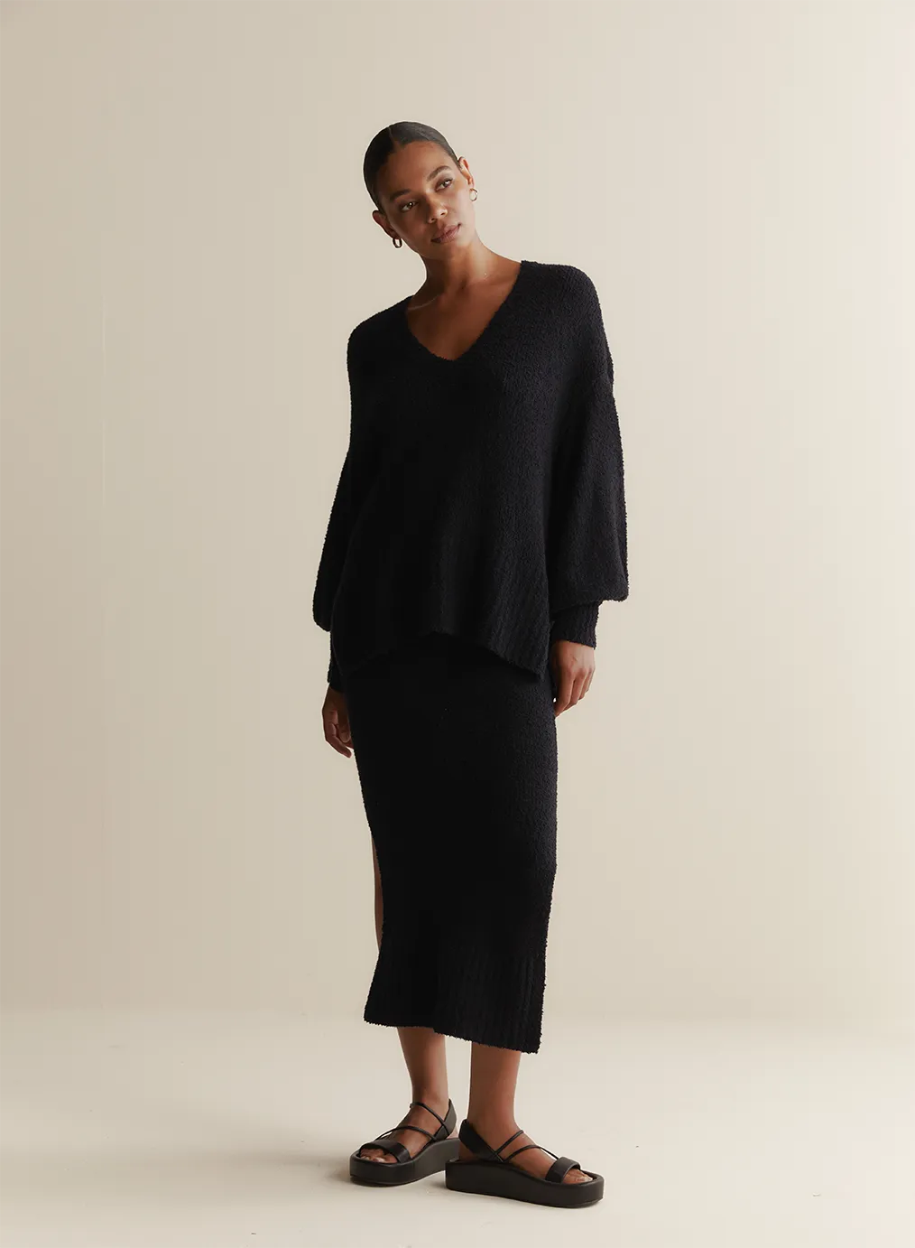 Arie Organic Cotton Cashmere Knit Maxi Skirt | Navy