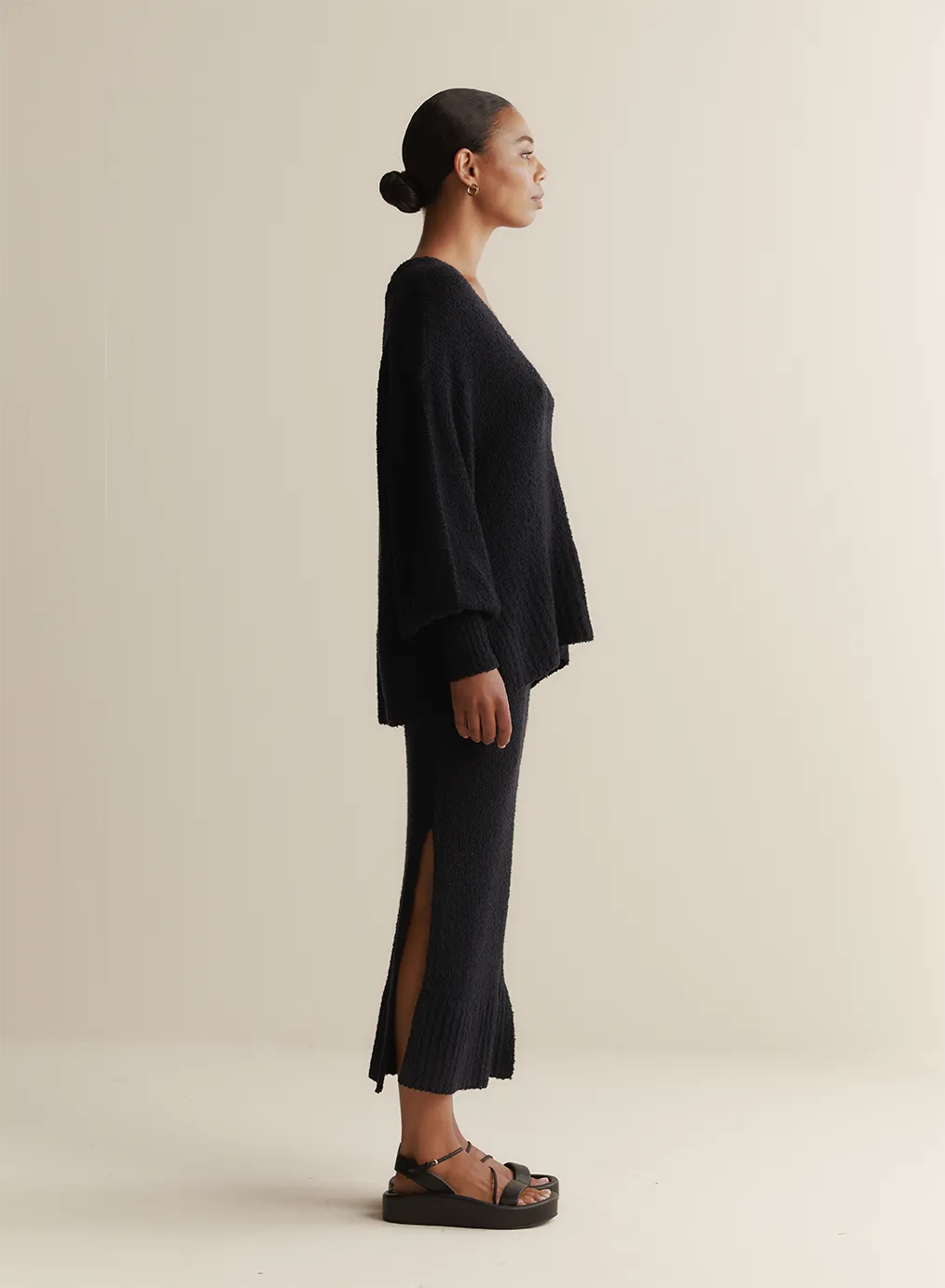 Arie Organic Cotton Cashmere Knit Maxi Skirt | Navy