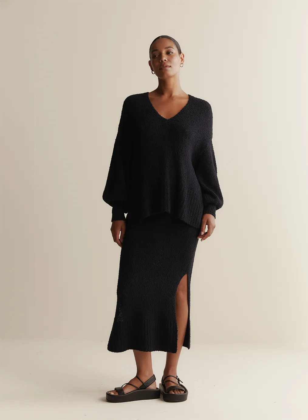 Arie Organic Cotton Cashmere Knit Maxi Skirt | Navy