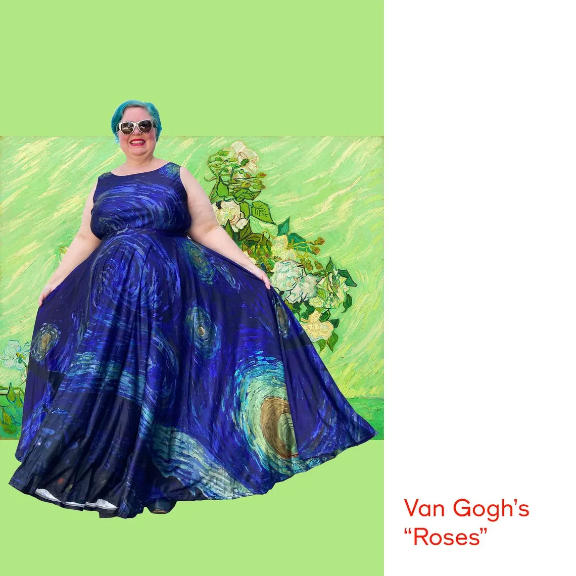 Art Series: Starry Night Maxi Dress Plus Size with Fitted Bodice, Sleeves and Voluminous Circle Skirt
