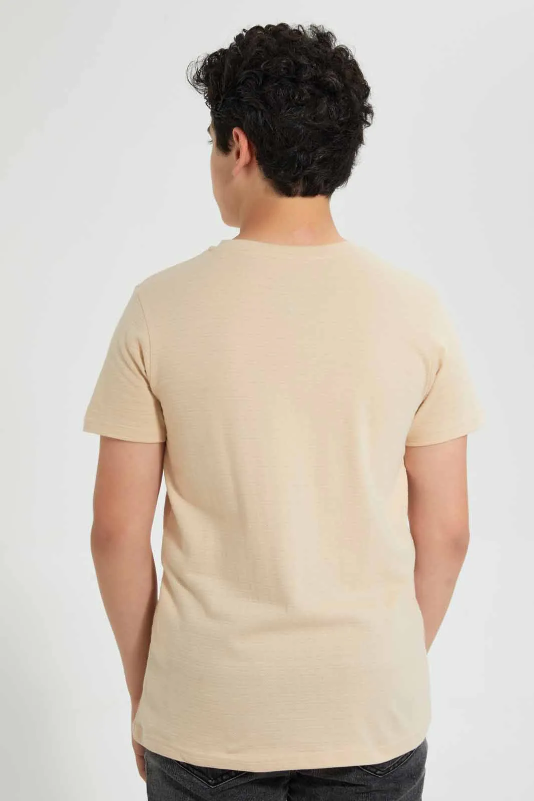 Beige Jacquard Henley T-Shirt