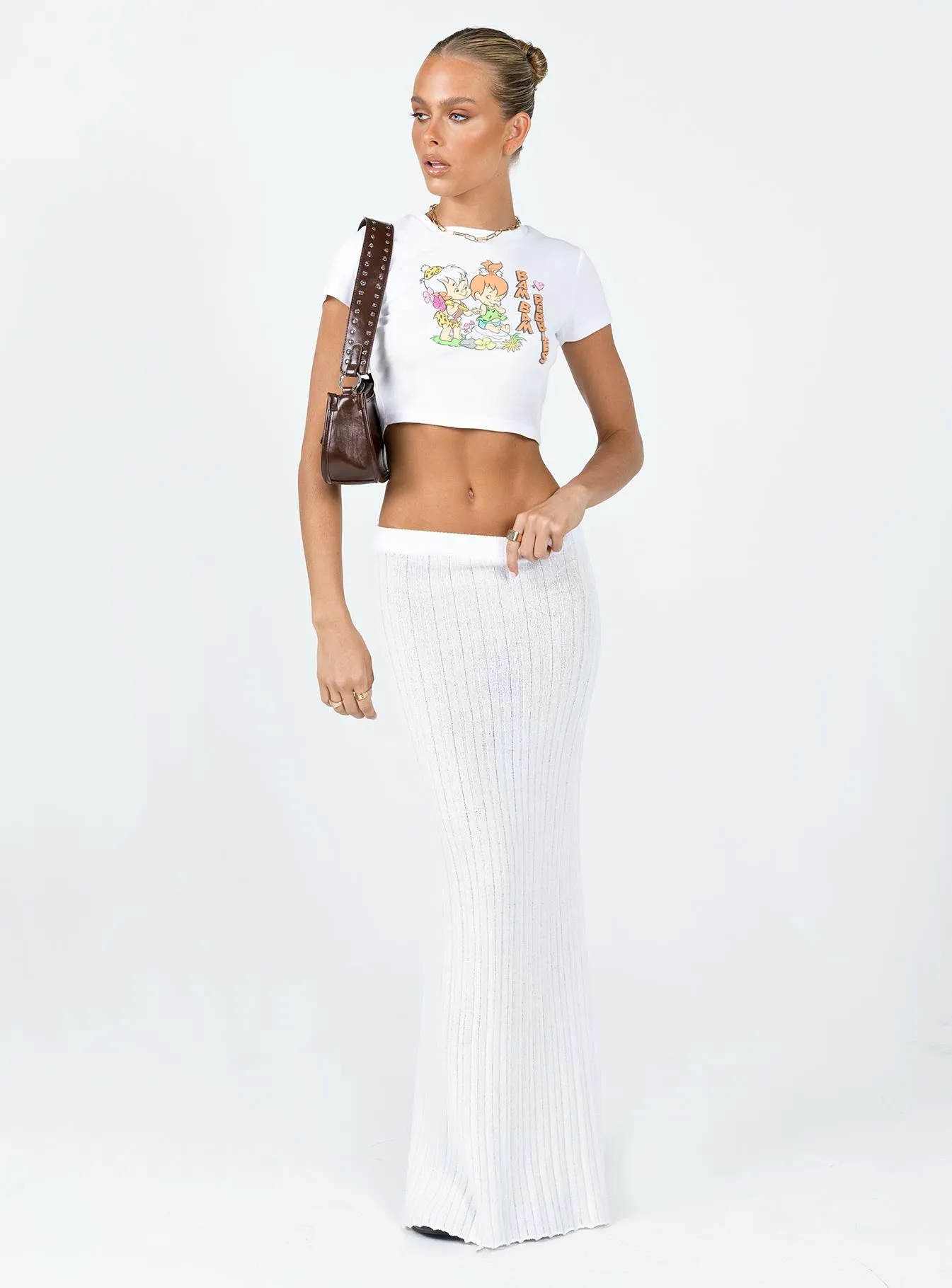 Belle Knit Maxi Skirt White
