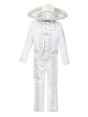 Big Boys White Rooster Intricate Embroidery 6 Pc Charro Suit 8-14