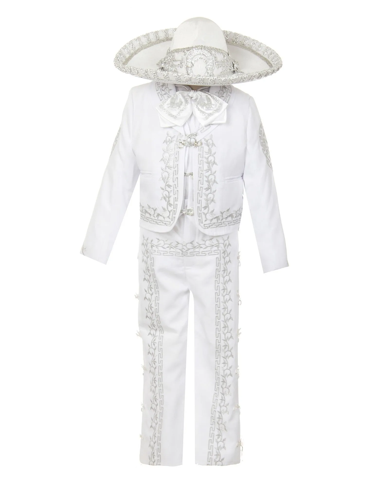 Big Boys White Rooster Intricate Embroidery 6 Pc Charro Suit 8-14