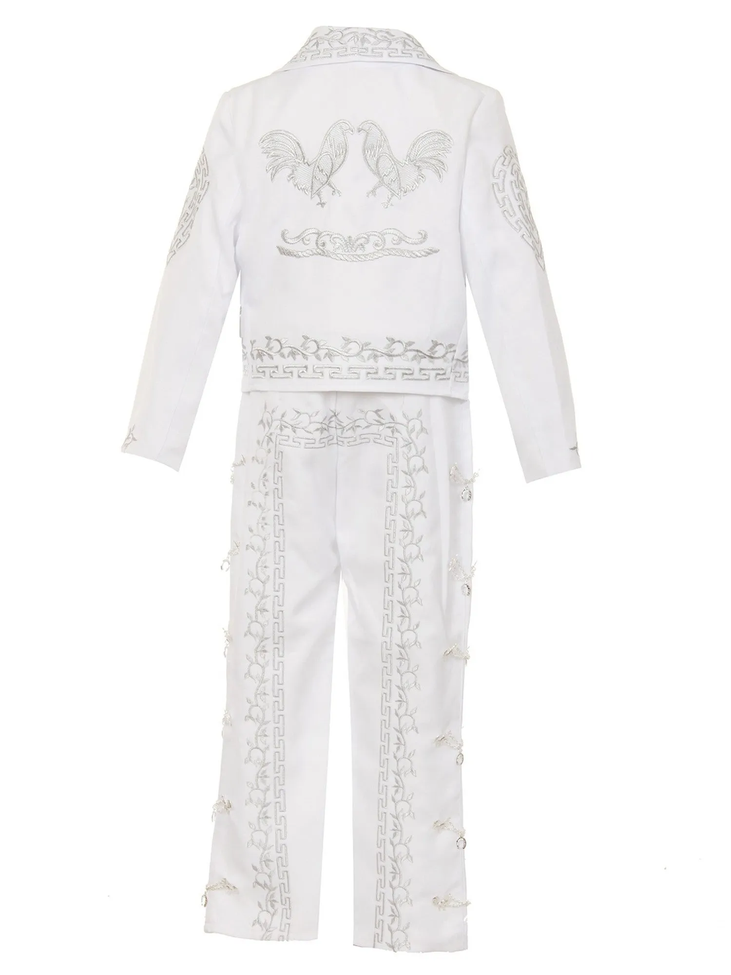 Big Boys White Rooster Intricate Embroidery 6 Pc Charro Suit 8-14