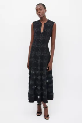 Black & Navy Wool Metallic Woven Dress