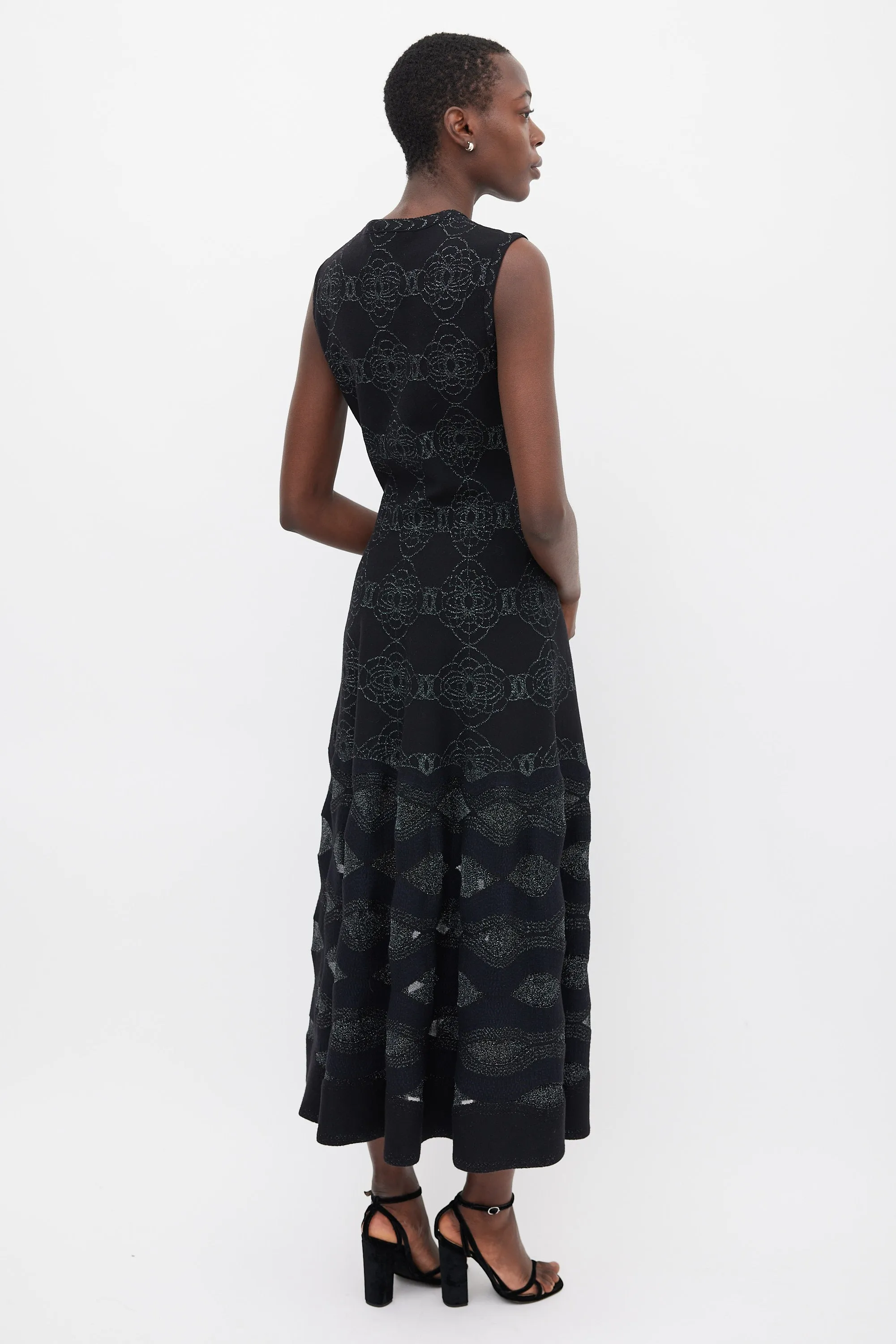 Black & Navy Wool Metallic Woven Dress