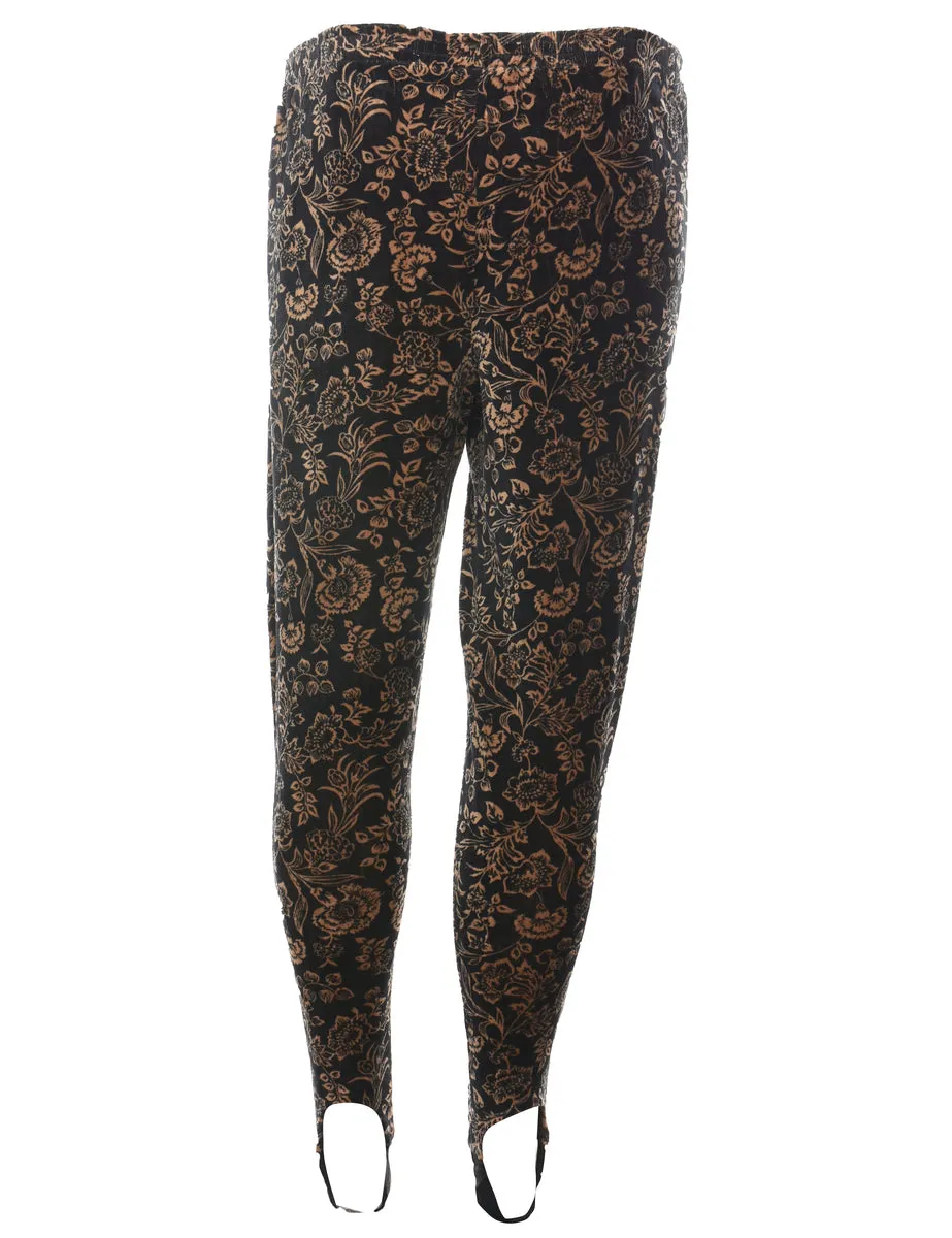 Black & Orange Floral Print Velour Trousers - W28 L28