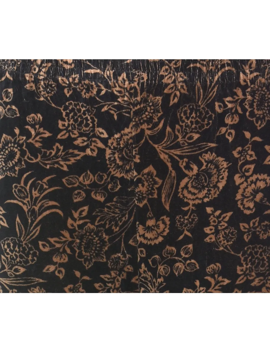 Black & Orange Floral Print Velour Trousers - W28 L28