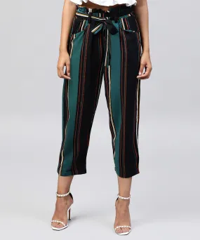 Black Checked Cotton Regular Fit Trouser With Belt