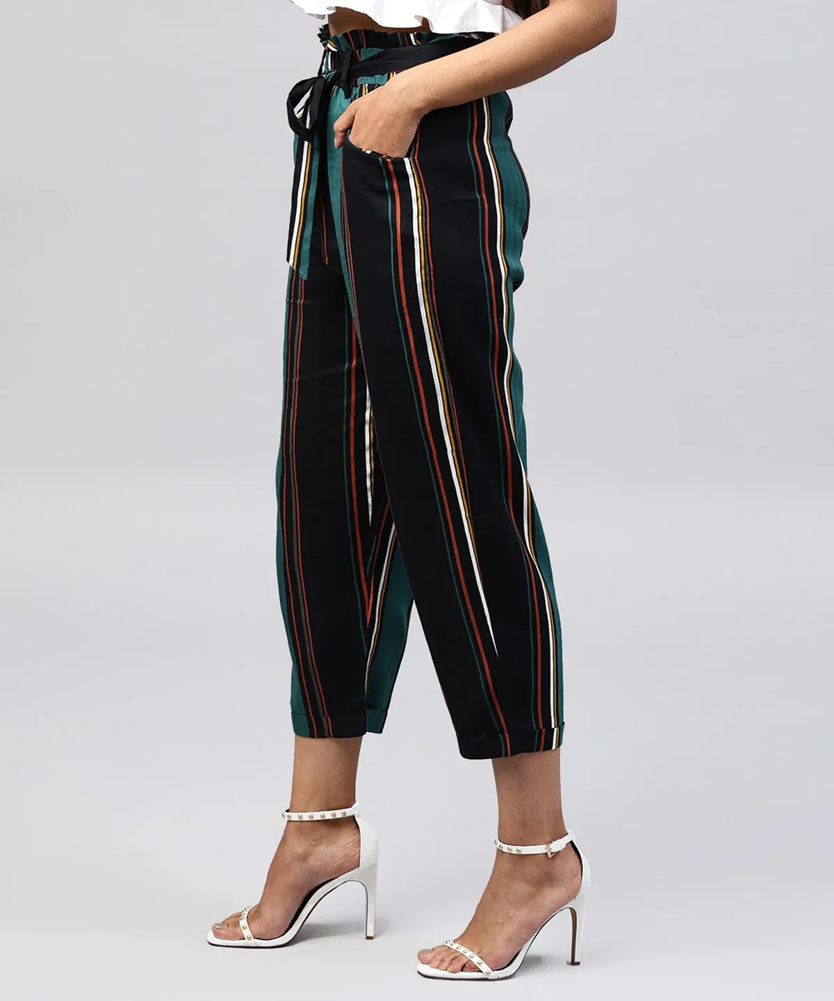 Black Checked Cotton Regular Fit Trouser With Belt