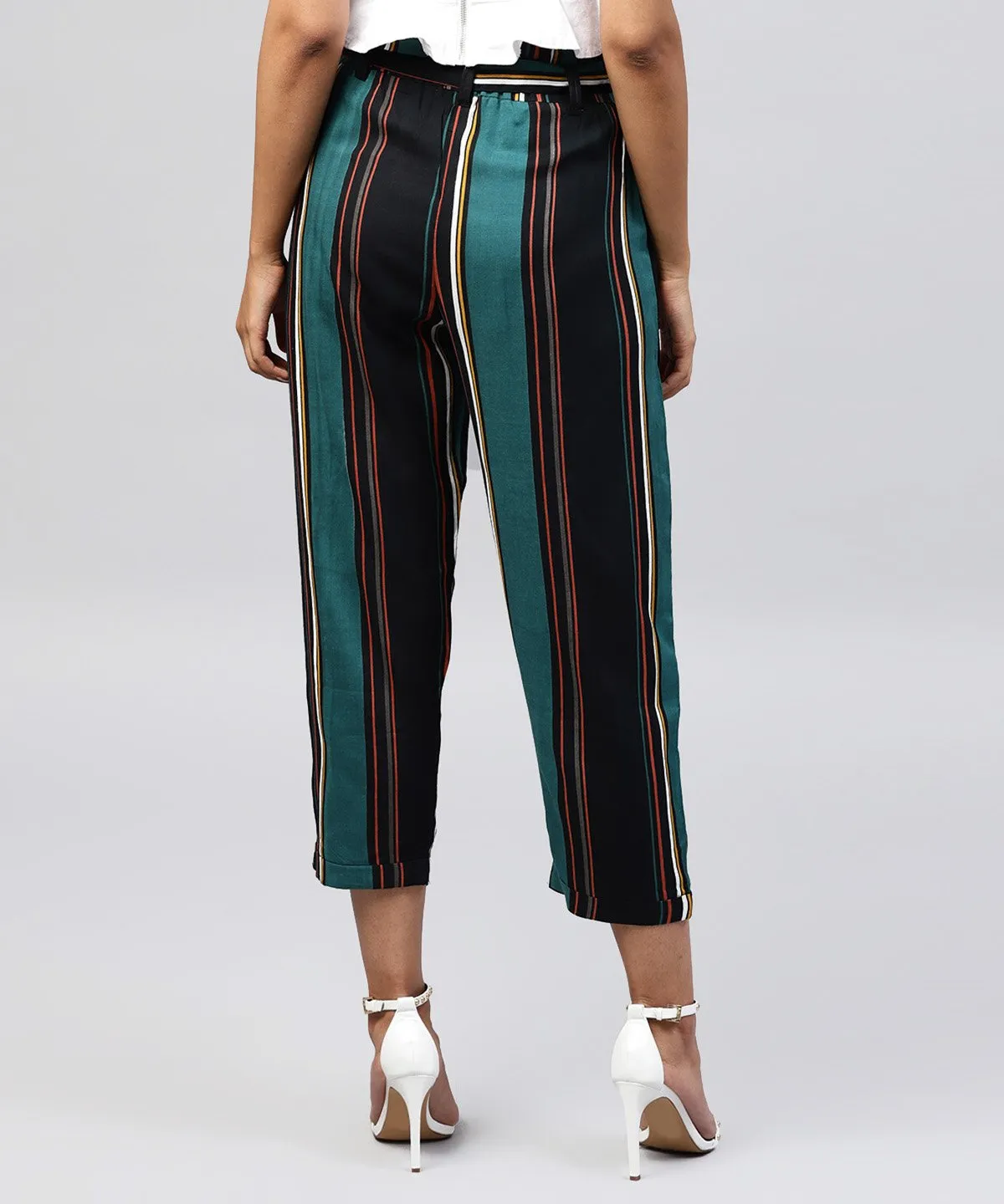 Black Checked Cotton Regular Fit Trouser With Belt