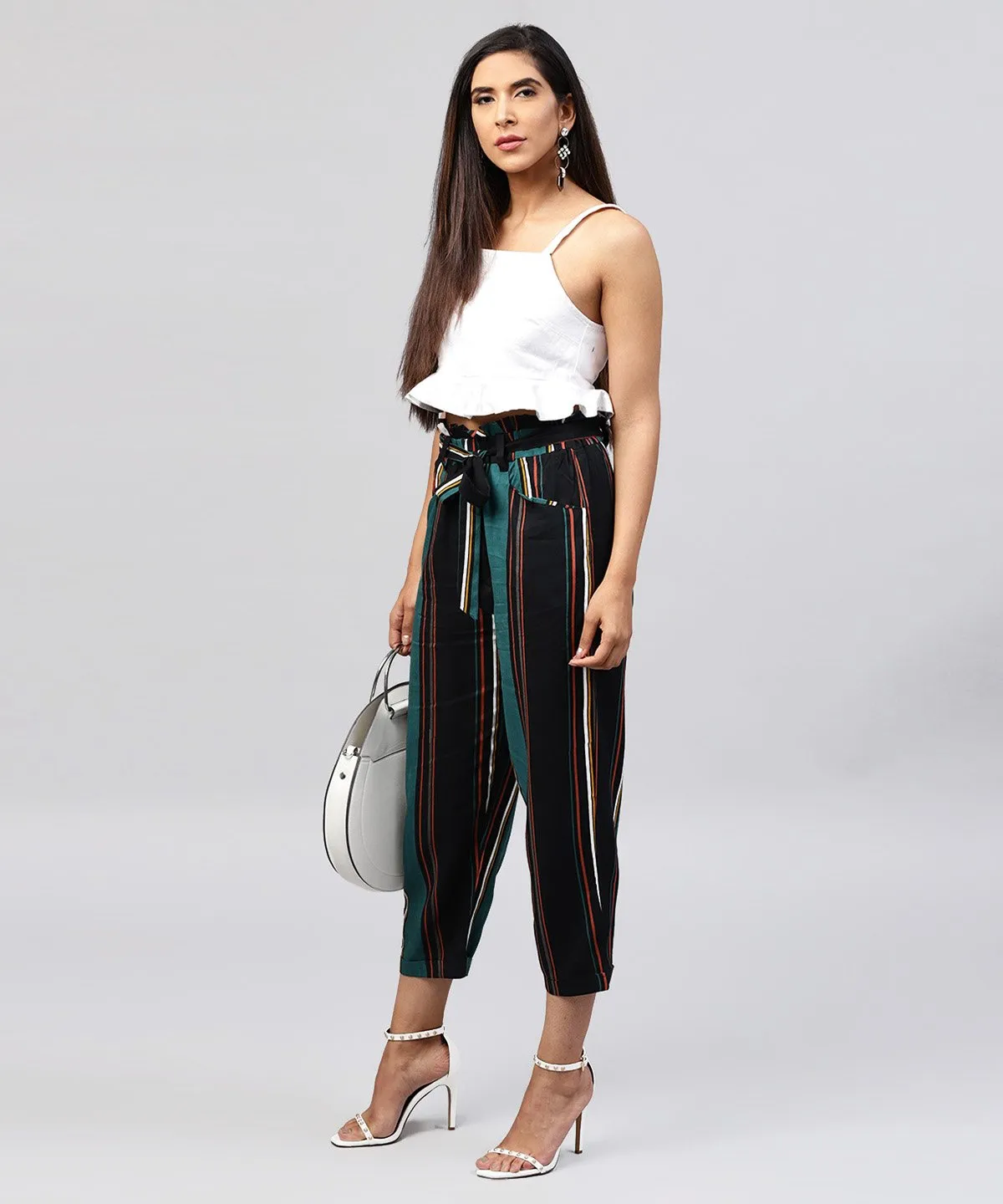 Black Checked Cotton Regular Fit Trouser With Belt