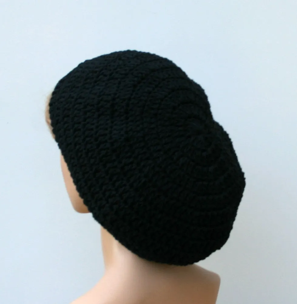Black Cotton Artist Beret Tam Dreadlocks Hippie Dread Slouchy Beanie Hat,slouchy hat, man beret