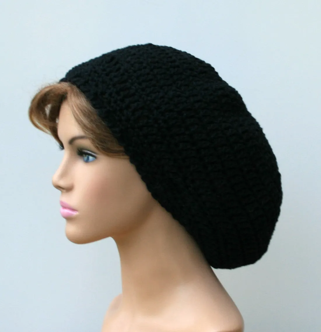 Black Cotton Artist Beret Tam Dreadlocks Hippie Dread Slouchy Beanie Hat,slouchy hat, man beret